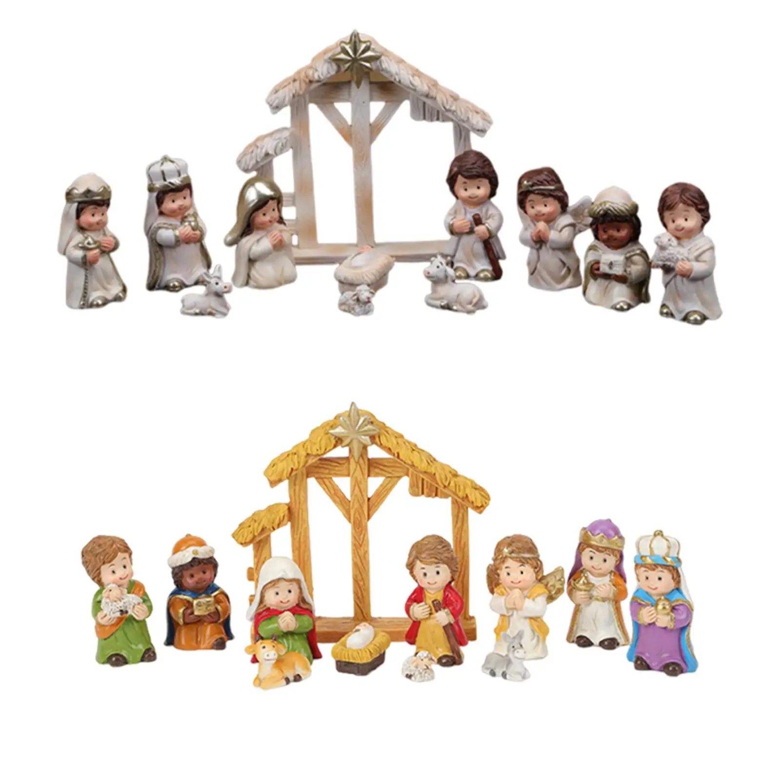 12Pcs Jesus Born Ornaments Manger and Sheep for Decorating Mantel Indoor