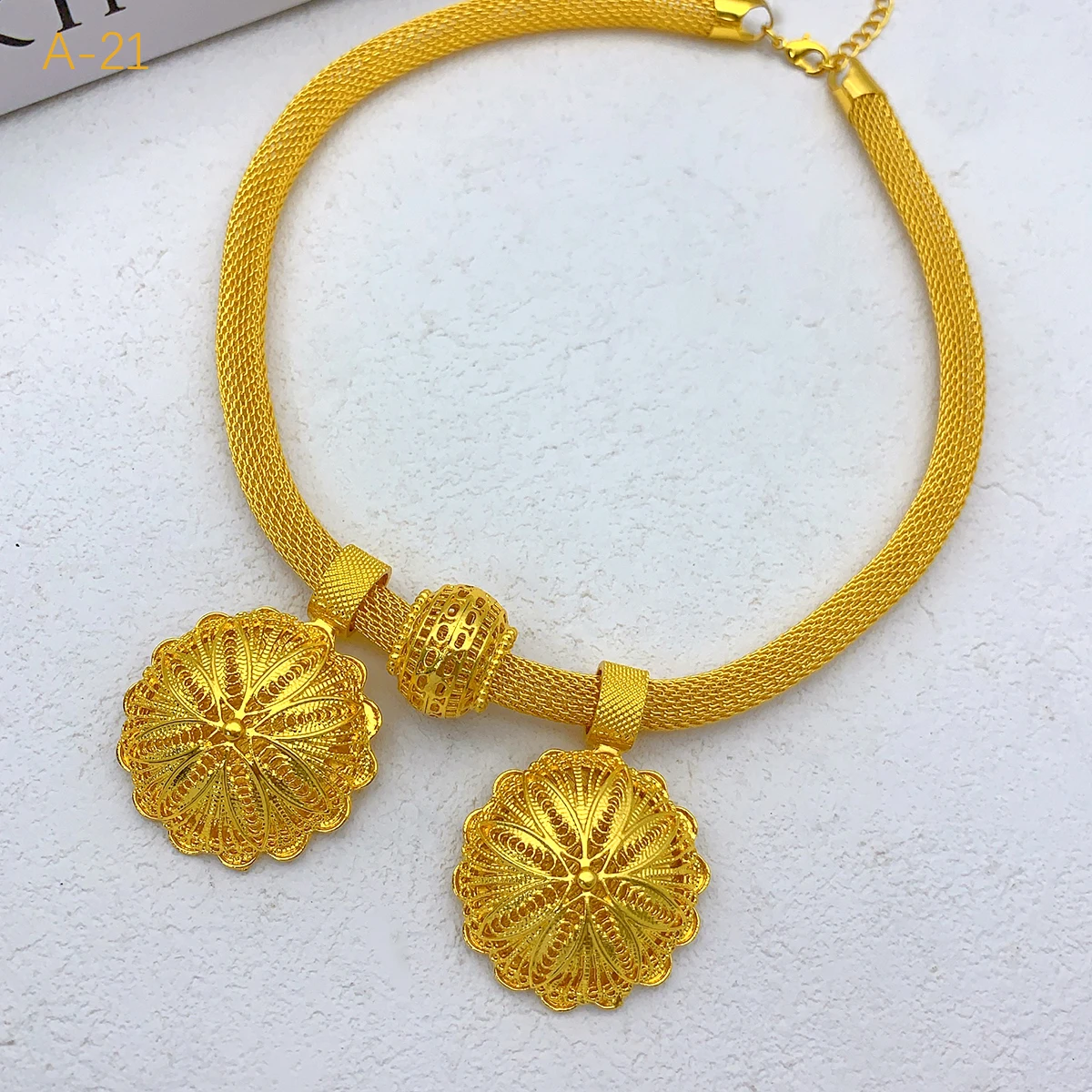 Ethiopian Flower Shape 24k Gold Plated 6pcs Jewelry Sets For Women Dubai Nigerian Luxury Necklace Jewellery Set Wedding Gifts