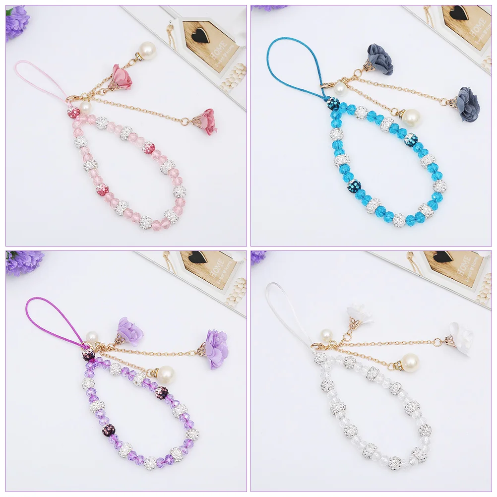 Flower Phone Lanyard Bracelet Strap Hand Lanyards Telephone Cellphone Wrist Crystal Miss Bands