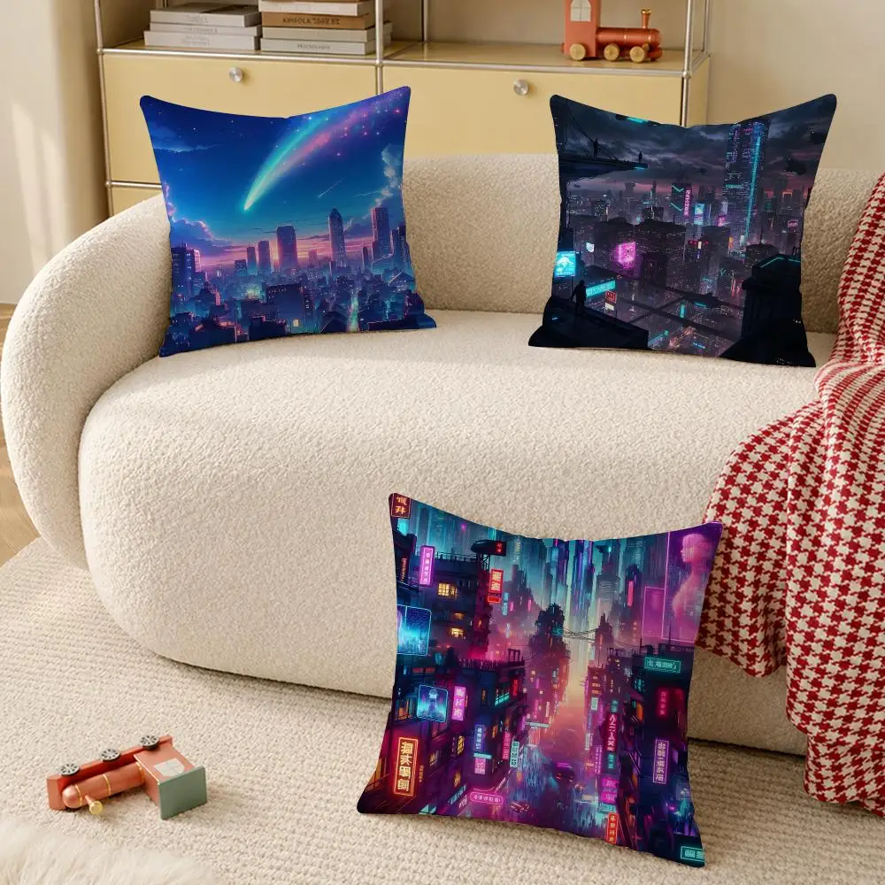 Fantasy starry sky magical city landscape Cushion Cover Pillow Cover Decorative Throw Couch Home Decor for Living Room Sofa