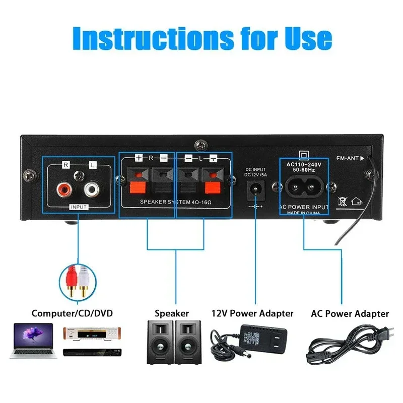 Amplificador Digital HiFi AK35, amplificador de sonido con Bluetooth, Canal MP3, 2,0, compatible con 110V-240V, máx. 400W x 2, para casa y coche