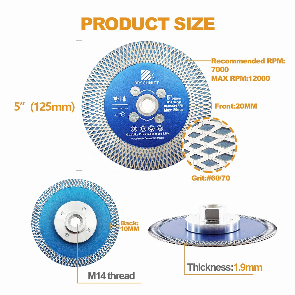 BRSCHNITT-Diamond Saw Blade X Mesh Cutting Disc Grinding Sanding Disc Ceramic Tile Porcelain M14 Thread 1Pc Diamond Cutting Disc