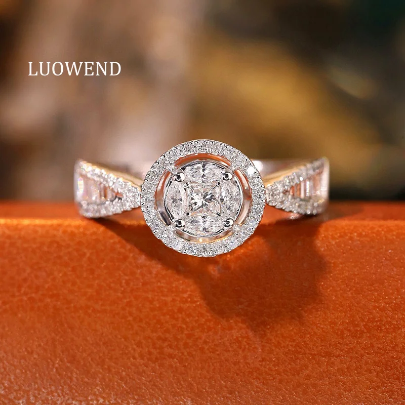 

Кольца LUOWEND из 100% белого золота 18 карат, 0,62 карата, обручальное кольцо с натуральным бриллиантом для женщин, круглой формы, высококачественные свадебные украшения