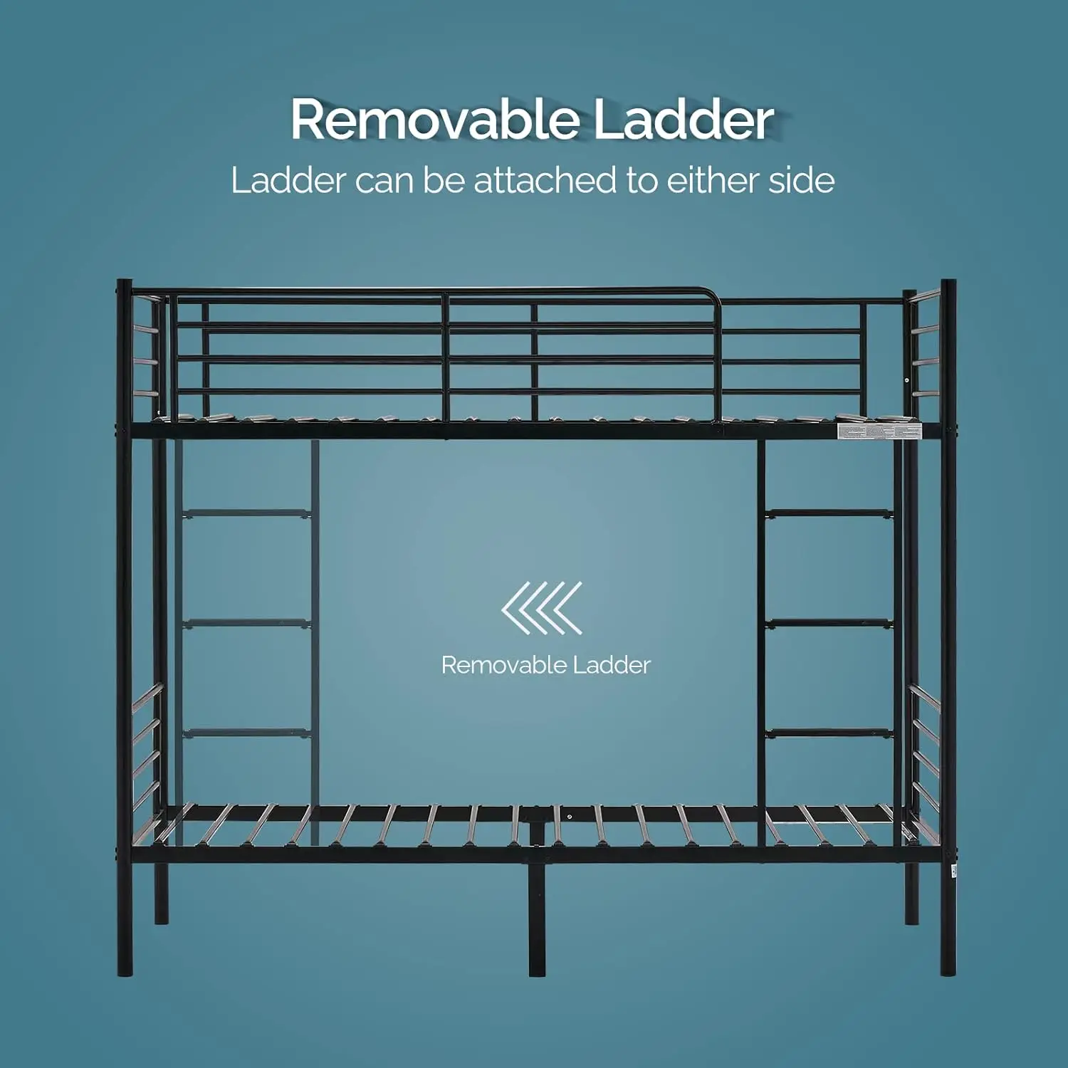 سرير توأم فوق توأم للأطفال/المراهقين/الكبار عالي التحمل بطابقين مع سلم مسطح وحاجز عالي 13 بوصة، موفر للمساحة المعدنية
