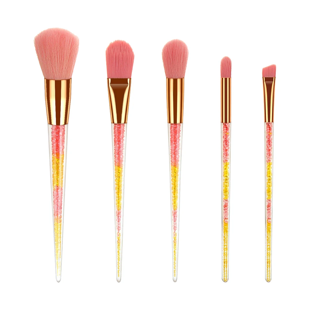 

5pcs Transparent Handle Makeup Brushes Set Pink Portable Reusable Tools For Foundation Blush Powder Liquid Application
