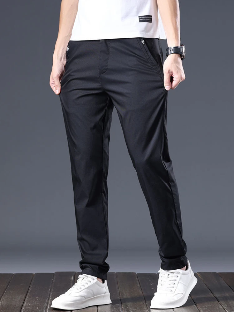 Social Tailoring Male Suit Trousers Cotton Gray Straight Business Chinese Homme Slacks Men\'s Summer Pants Classic Thin Casual Up