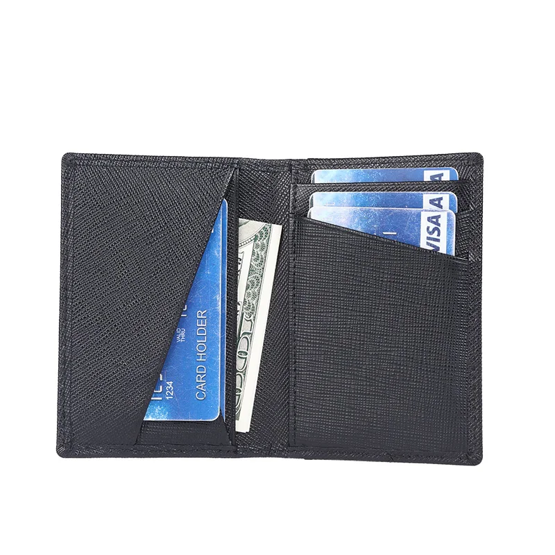 100% Cowhide RFID Bifold Small Card Wallet for Men Contrast Color Slim Cross Pattern Genuine Leather Men's Credit Card Holder