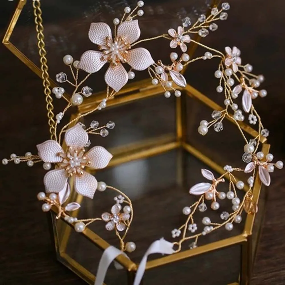 

Flower Wedding Crystal Hair Hoop Rhinestone/Pearls Fairy Bride Pearls Crown Headband Luxury Headdress Crystal Hair Hoop Tiara