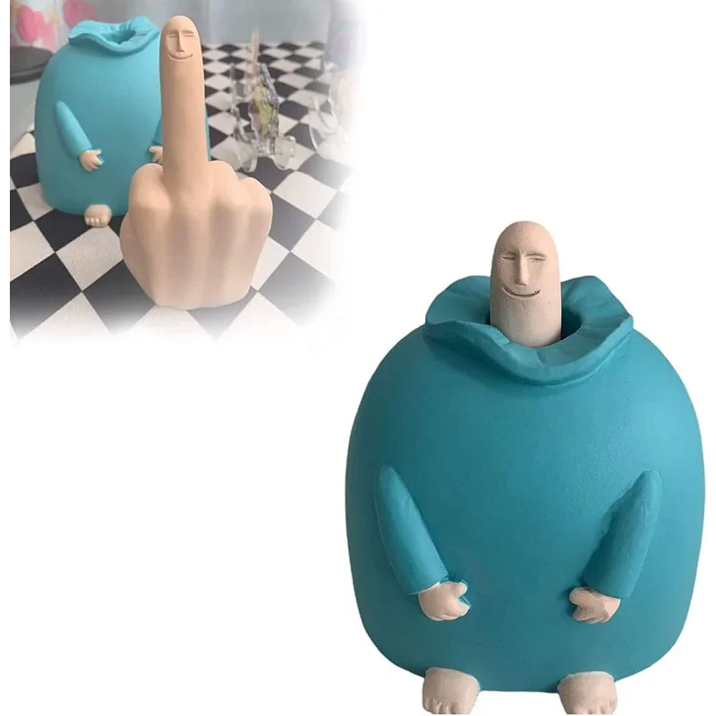 

Funny Smiling Middle Finger Statue Ornaments, Novelty Resin Finger Man Sculpture Decorations, Quirky Middle Finger Hand Statue