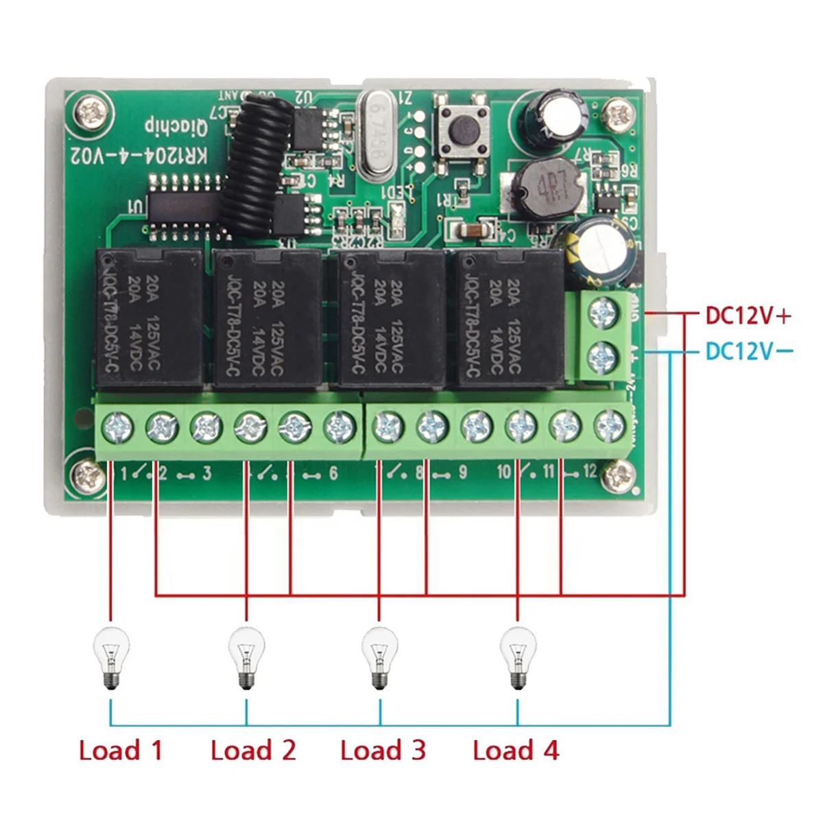 مفتاح تحكم عن بعد ، وحدة ترحيل رباعية الاتجاه ، 4x ، dc12v ، 24v ، 4ch