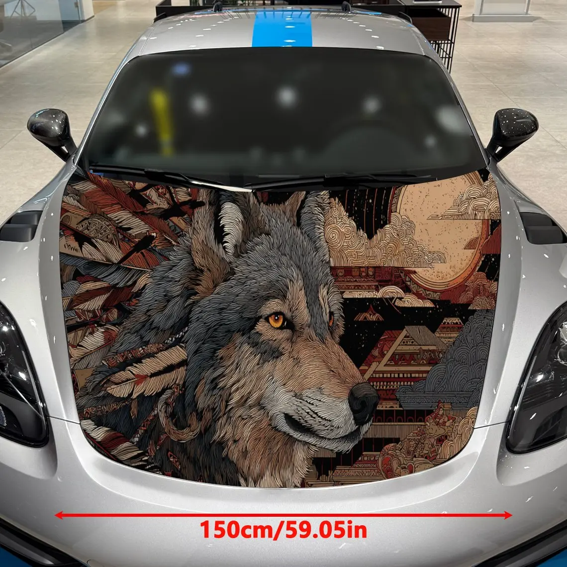 Native American Art Wolf Auto Cover Sticker, Waterproof and Self-adhesive Auto Hood Decal, Auto Vinyl Wraps, Cool Car Exterior D