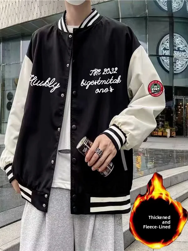 

Men's Winter Jaet Fce Lined Thiened Baseball Sle Loose Fit Button up Warm Coat Casual Sle Polyester Fiber Long Sve