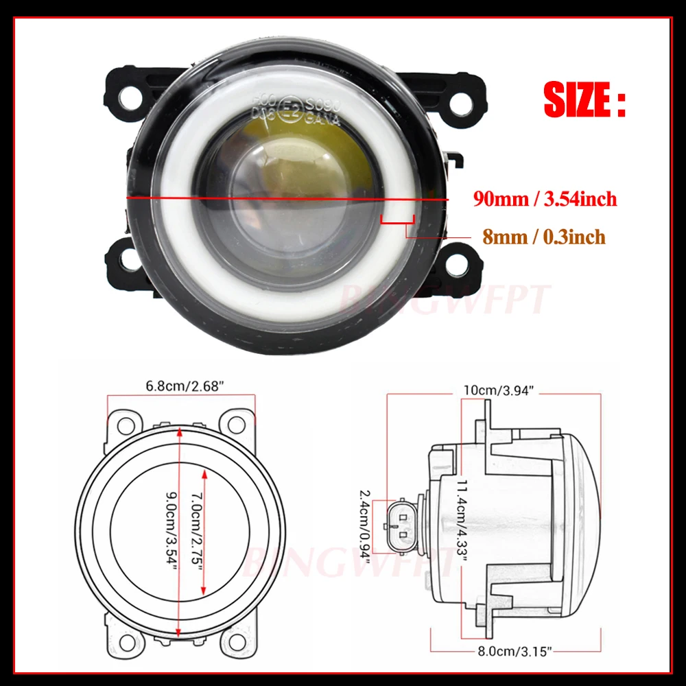 2pcs/pair H11 LED Fog Lamp Assembly Angel eyes Fog Light 90mm For Mitsubishi Outlander XL 2010 2011 For Mitsubishi ASX 2013 2014