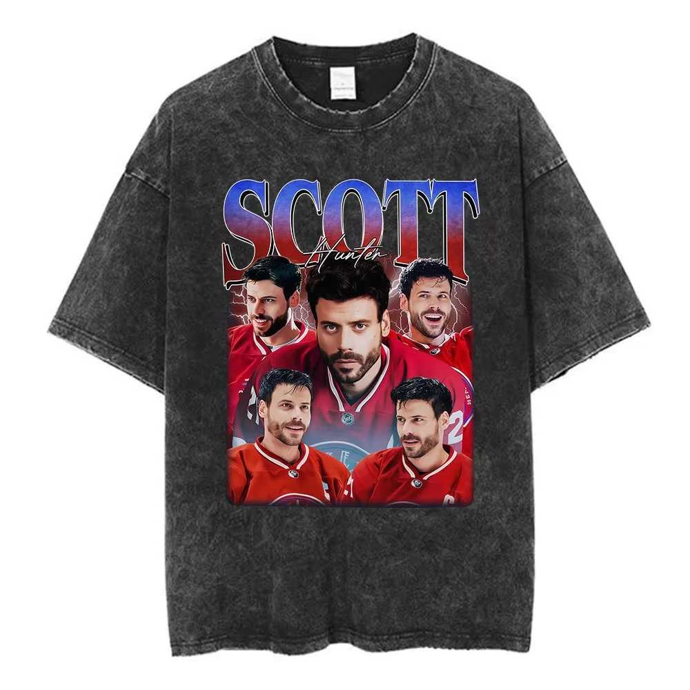 Vintage Washed Heated Rivalry Scott Hunter Graphic T-shirts Men Women Clothing Fashion Harajuku Cotton Short Sleeves T Shirt Top