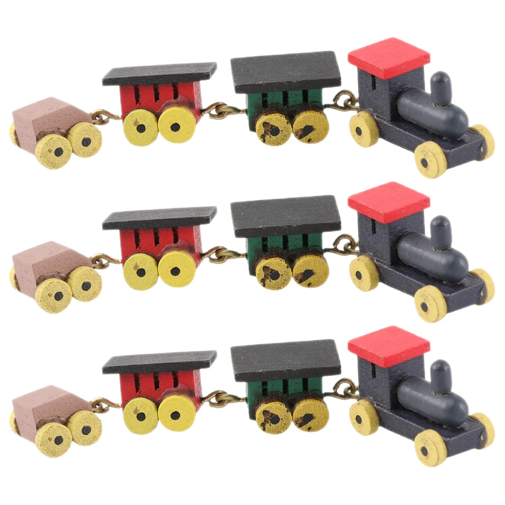 

3 Pcs House Train Mini Ornament Toys Cake Scene Adornment Accessories Home Decor Wood Child Kids