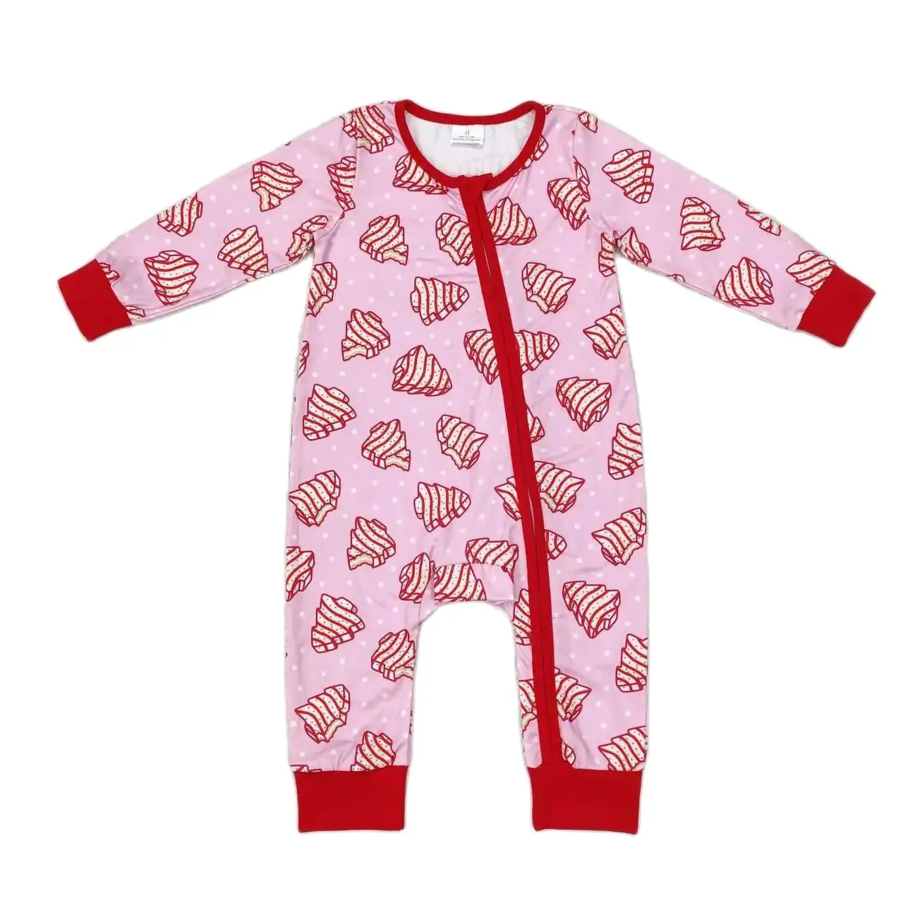 LR1428 Good Quality Baby Girl Clothes Long Sleeves New Christmas Tree Cookies Polka Dot  Print With Jumpsuit  Children Clothes