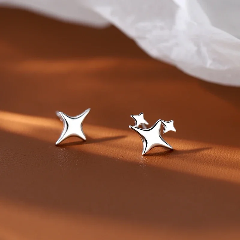 925 Stamp Silver  Star Stud Earrings Women Girl Gift Cute Banquet Asymmetry Jewelry Dropshipping Wholesale