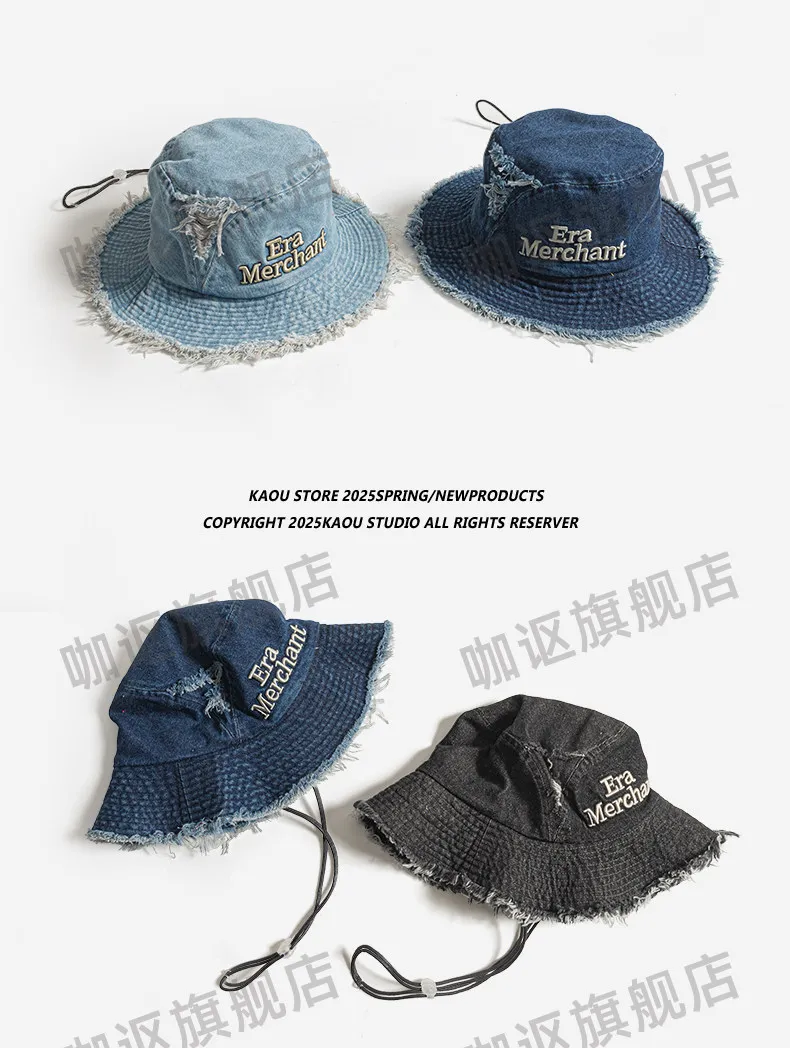 Koreanische Retro-Denim-Bucket-Hüte mit Burr-Hole-Design für Damen – Vielseitige Freizeit- und Wanderkappe für Frühling und Sommer mit Sonnenschutz – Detail 2