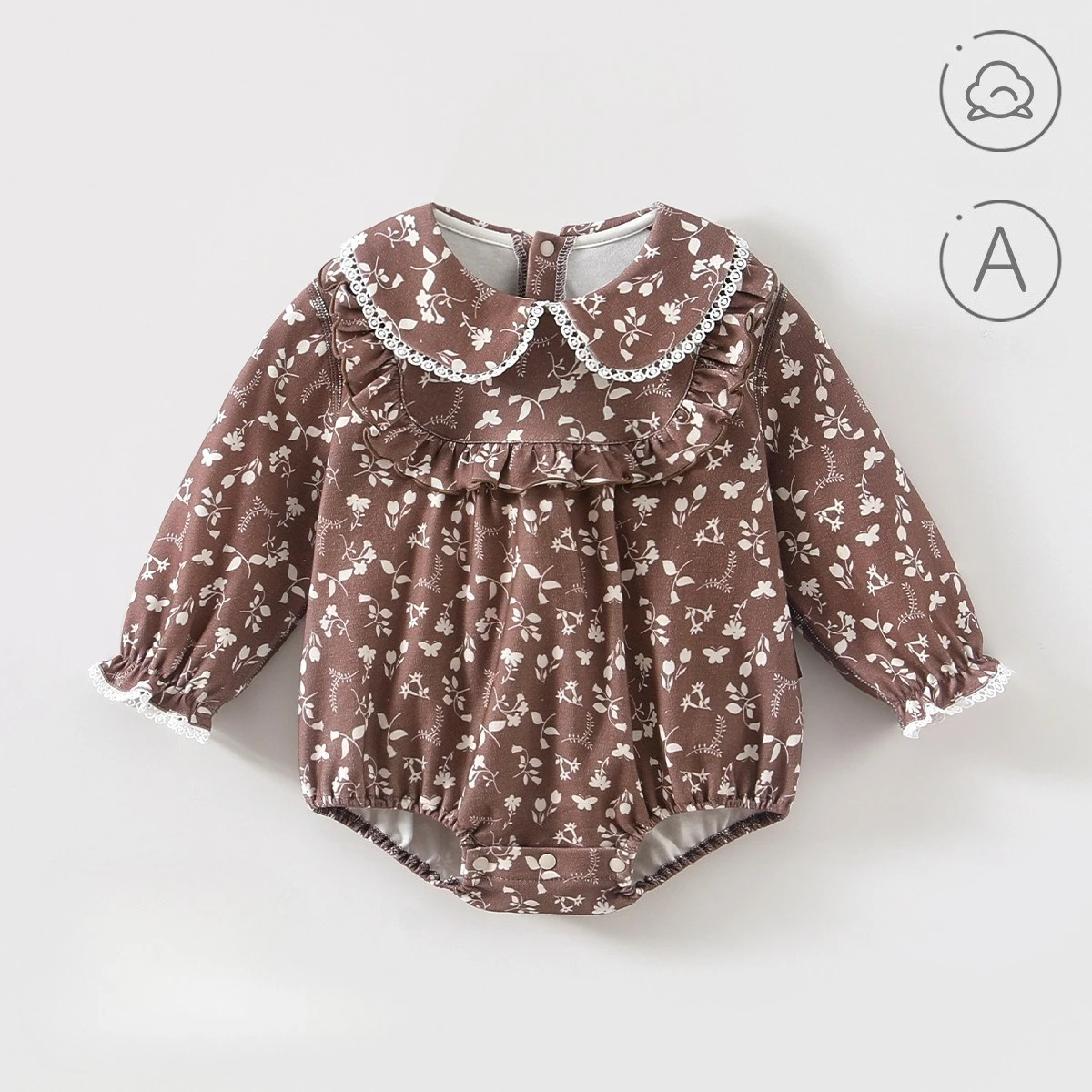 

Baby Girl Long Sleeve Lapel Floral Bodysuit 100% Cotton Seamless Newborn Home Wear Spring Autumn All Seasons Soft Outfits 0-12M