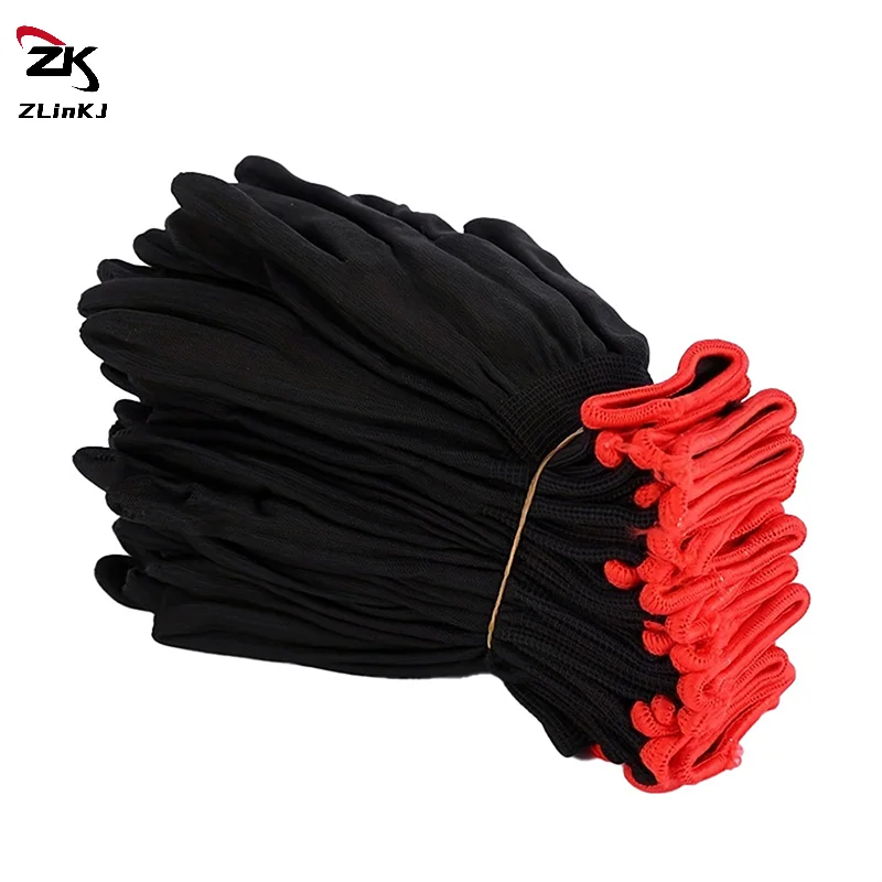 6Pairs Black Durable Nylon Gloves Breathable Fabric Gloves Perfect for Home Repairs and Garden Work for Men & Women