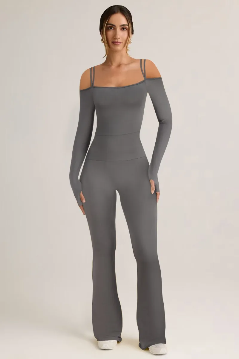 

KEXU осень-зима новый комбинезон с длинными рукавами сексуальный комбинезон с открытыми плечами цельные расклешенные длинные брюки