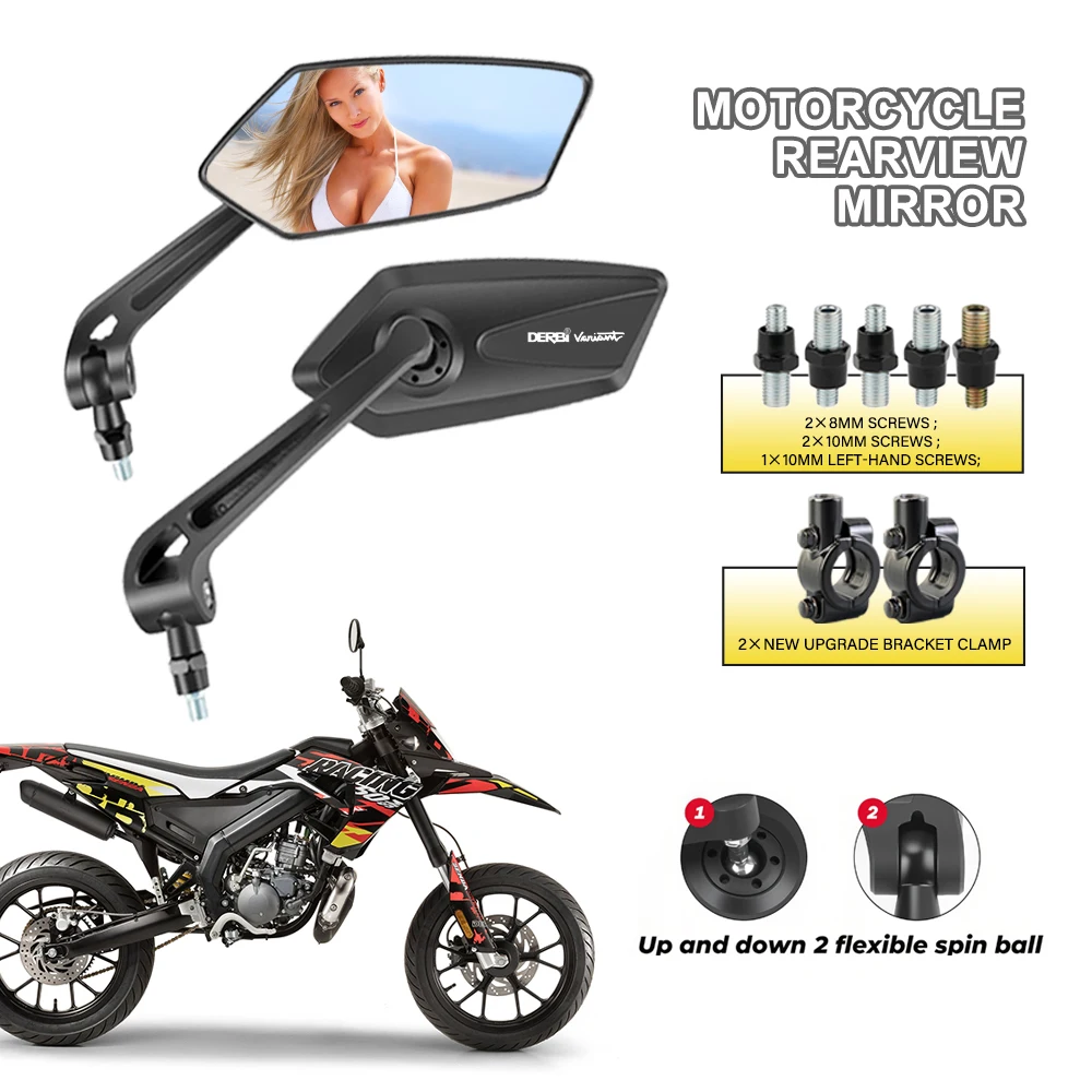 1 Pair Modifyed 360° Foldable Motorcycle Side Rearview Mirrors For DERBI VARIANT SPORT R NURA Senda X-Treme Terra Adventure