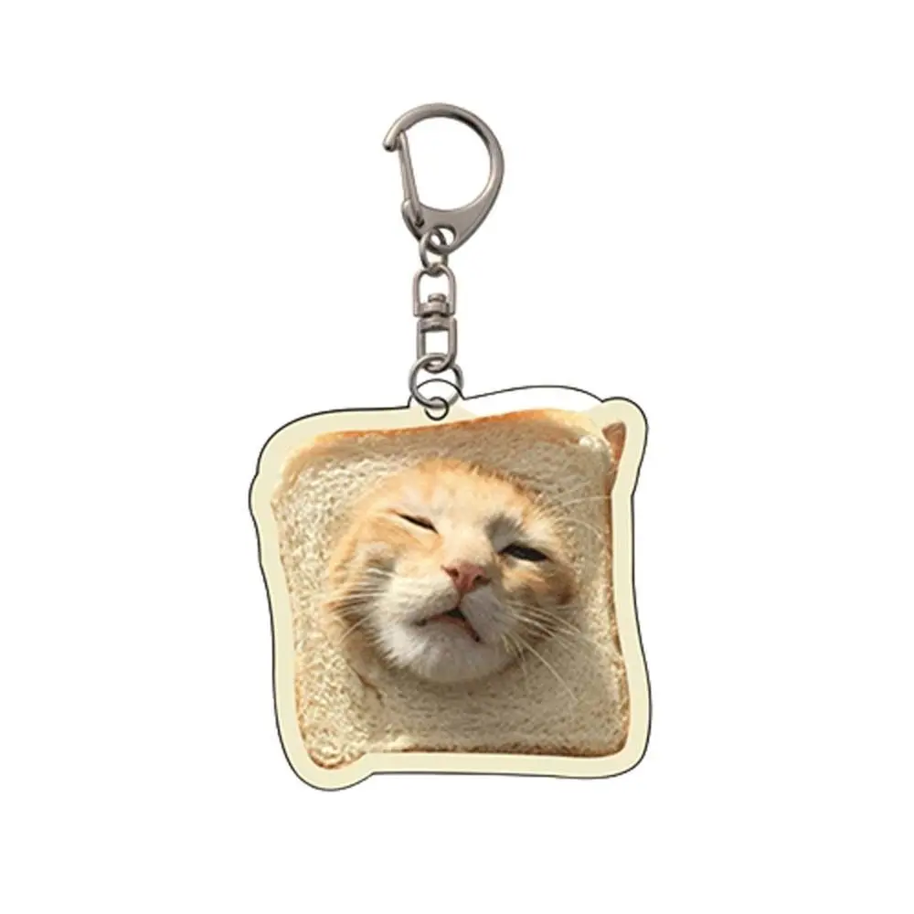 2023 New Fun Toast Cat Key Holder Backpack Decor Photo Album Pendant Keychain Pendant Acrylic Retro Funny Cute Ins