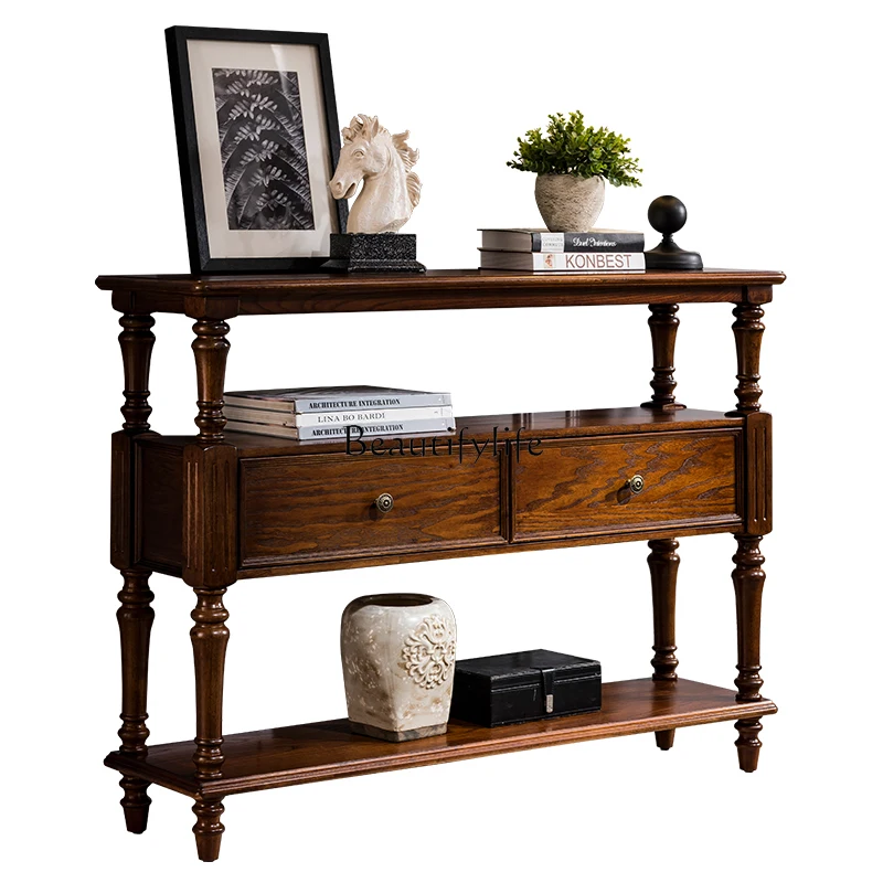 

American all-solid wood porch cabinet backrest counter simple light luxury against the wall multi-functional partition locker