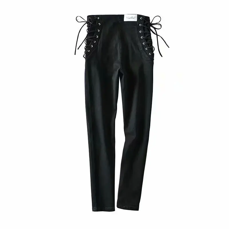 

2025 Spring & Autumn New Arrival: European & American Fashion Best-Selling High-Waisted Butt-Lifting Skinny Jeans with Side Stra