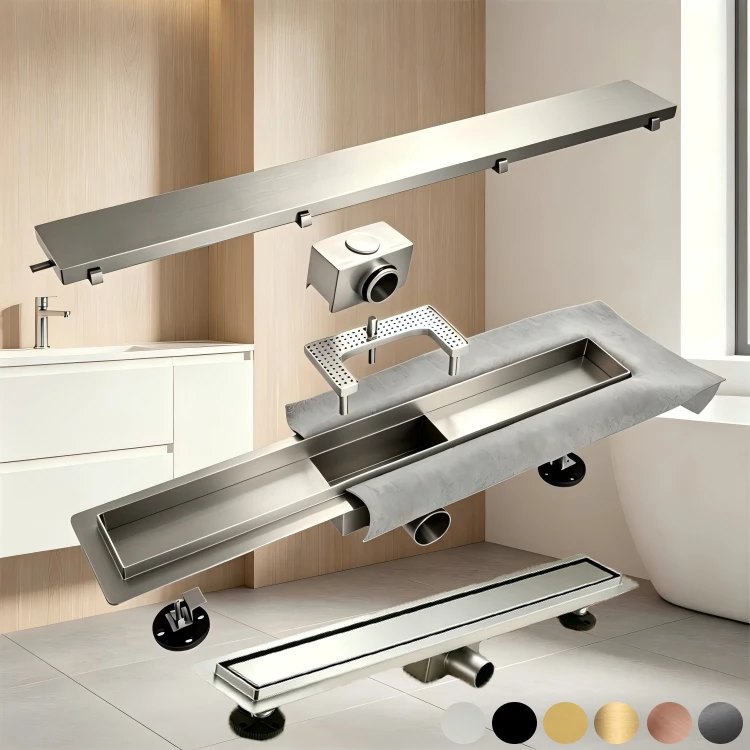36-invisible-linear-shower-drain-natural-brushed-stainless-steel-deodorant-filter-floor-drain-tile-kitchen-outdoor