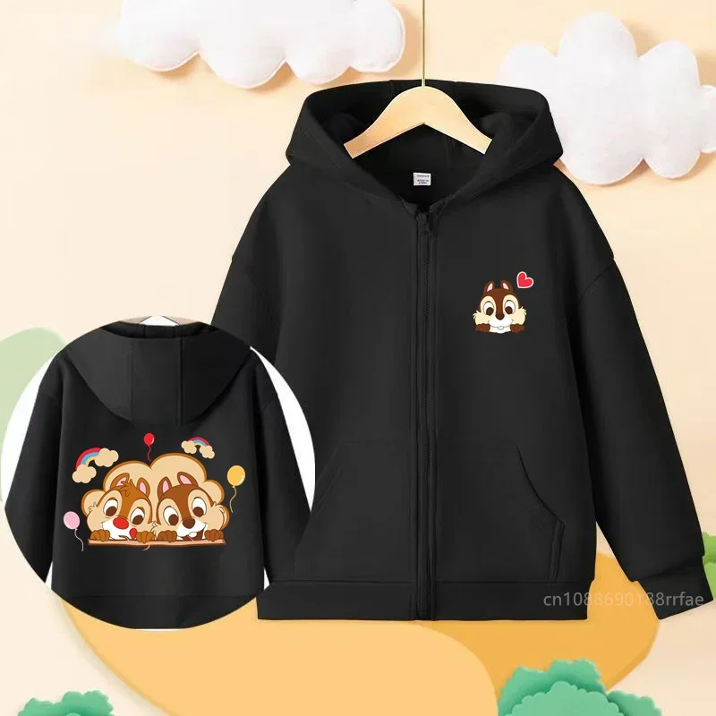 Chip \'n\' Dale   Anime Children\'s Hoodie Zipper Hoodie Casual Fashion Top Coat for Boys and Girls