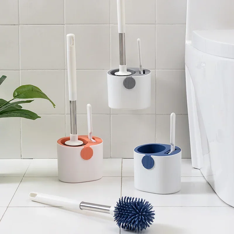 Household Toilet No Dead Corner Suit Toilet Plastic Brush Long Handle Cleaning Stainless Steel Silicone Toilet Brush