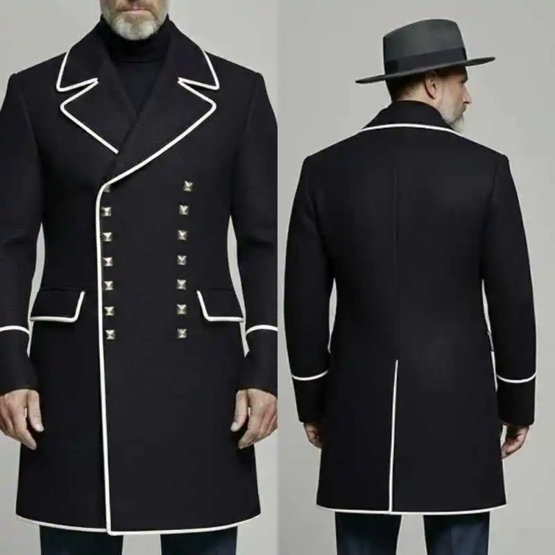 Fashion Splice Men's Overcoat 1 Piece Jacket Double-Breasted Peaked Lapel Formal Occasion Evening Dinner Customized
