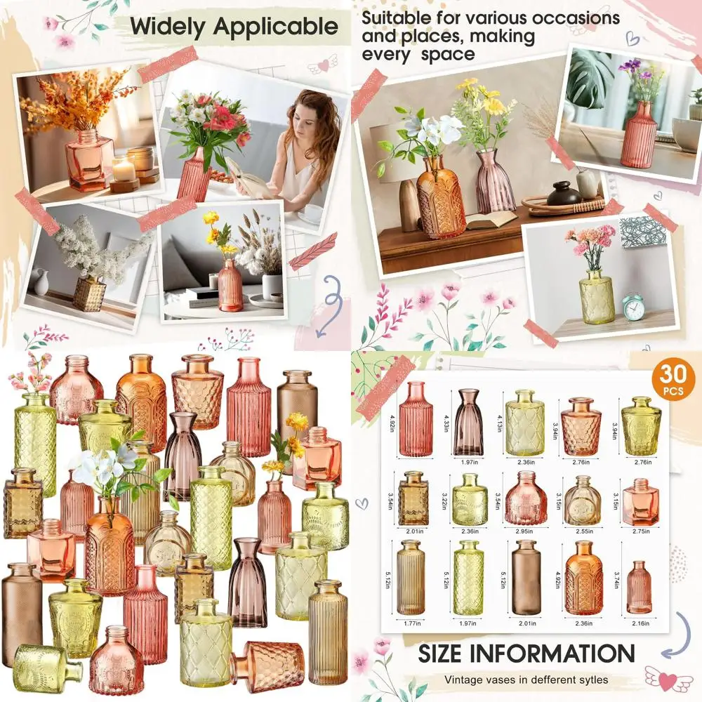 

Set of 30 Colorful Glass Flower Vases for Home, Wedding, and Valentine's Day Decor (Orange and Yellow)