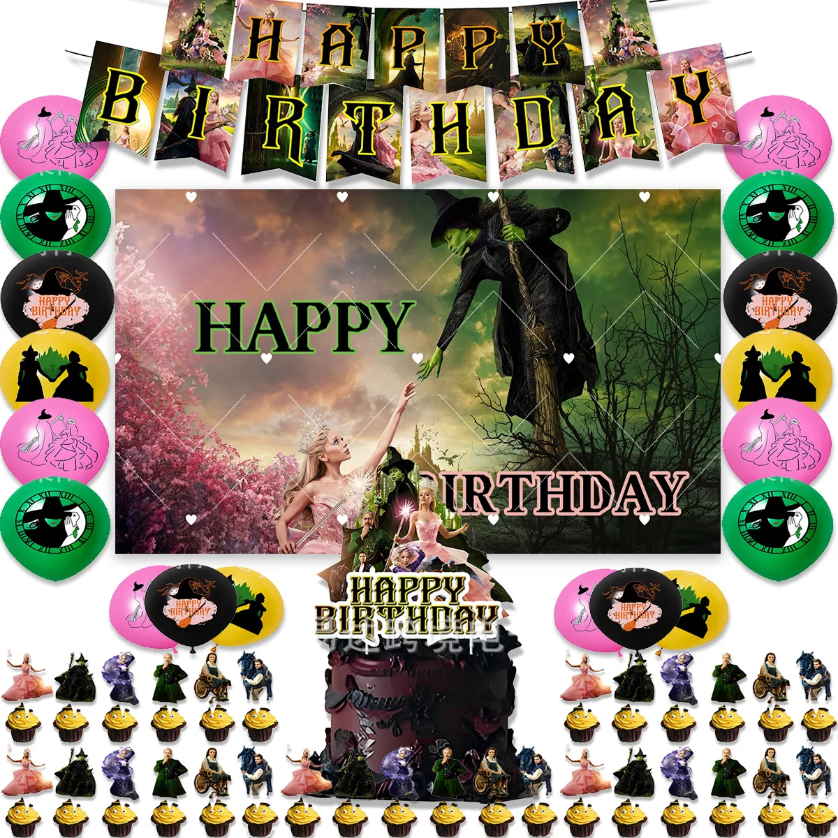 

Wicked Theme Birthday Party Decoration Supplies Hot Movie Wicked Balloon Banner Backdrop Cupcake Toppers Adult Kids Baby Gifts