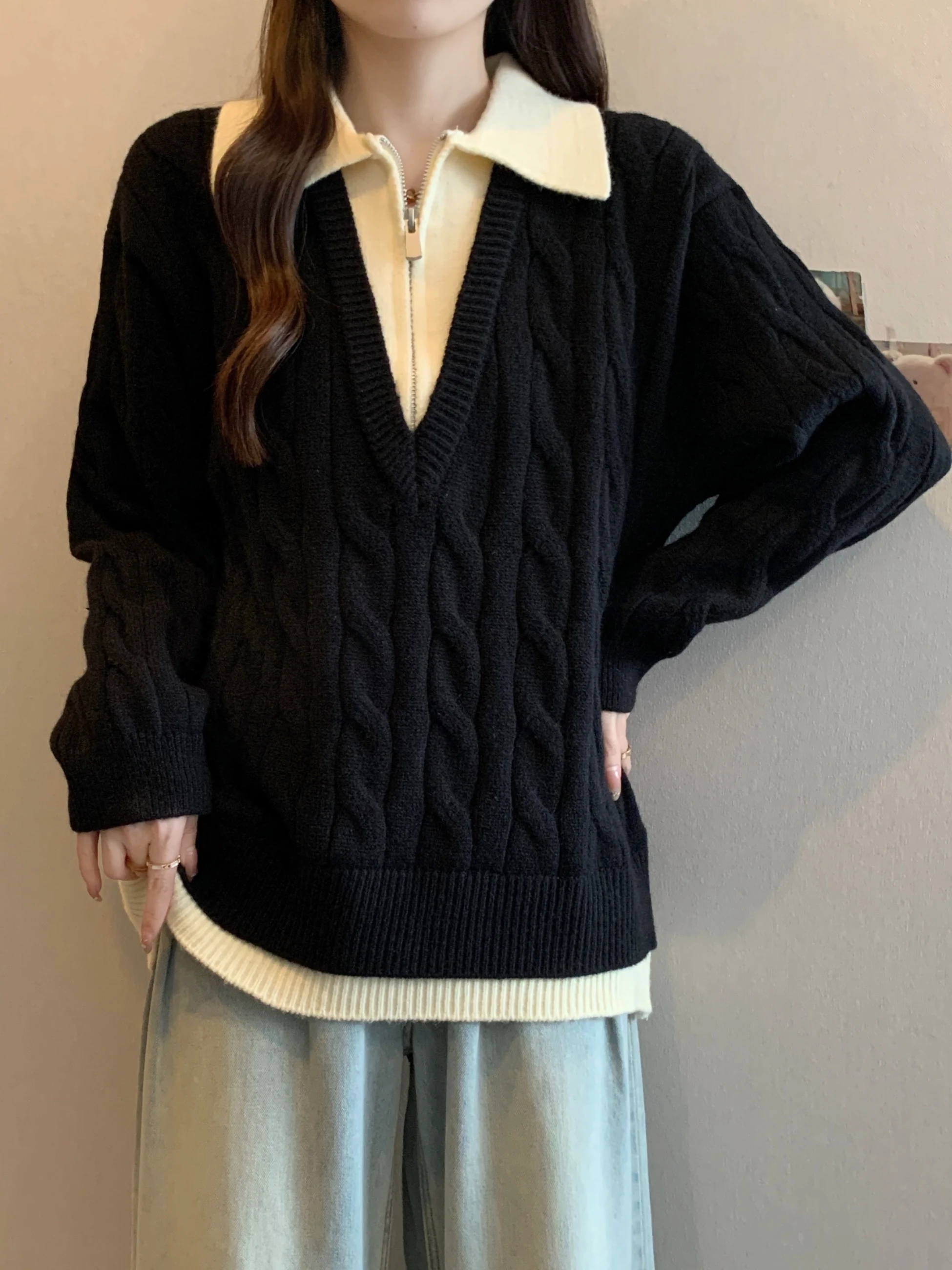 

Свитер женский больших размеров, вязаный, утепленный, свободного кроя, с спиральным узором, модный, повседневный, дышащий, осенне-зимний