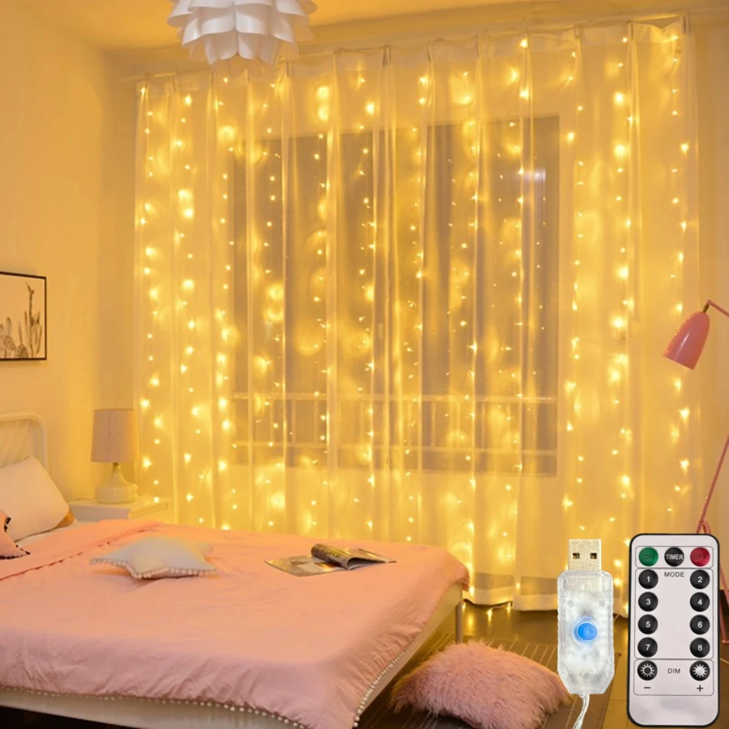 Christmas Lights  Fairy String Curtain Lights 8  Remote USB Festoon Christmas Decor   Holiday  Year Lamp