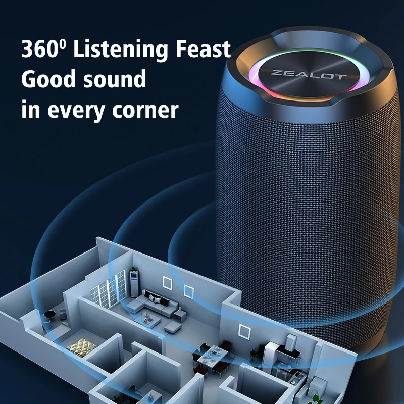 Zealot S49 High Power 20W 3600mAh Battery Portable Wireless Speakers Column HIFI Stereo Subwoofer Colorful Sound box Loudspeaker