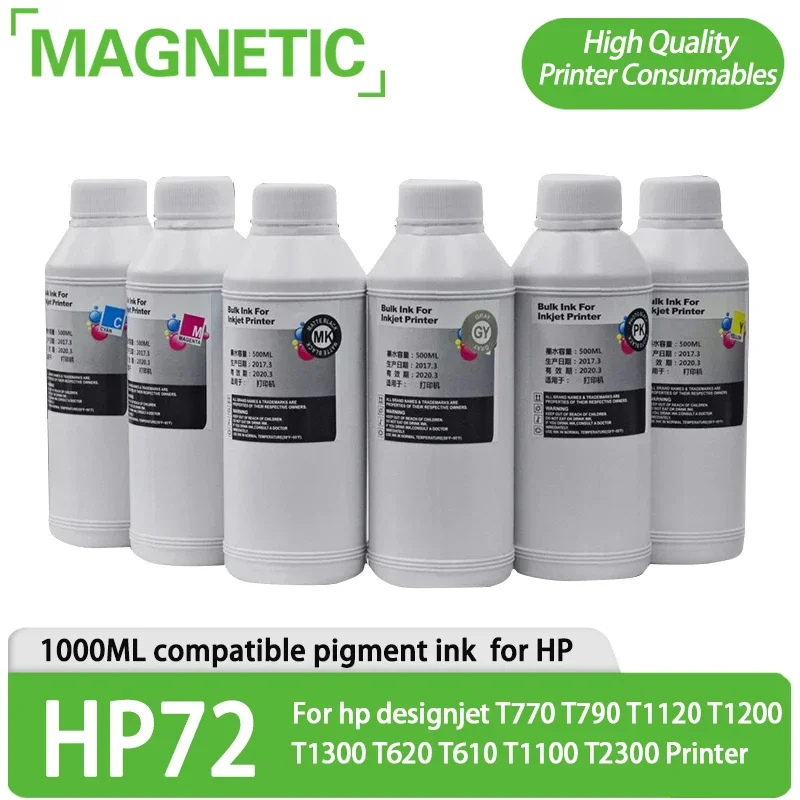 

1000ML Pigment Ink for HP 72 Ink Cartridge for HP Designjet T770 T790 T1120 T1200 T1300 T620 T610 T1100 T2300 Printer Ink hp72