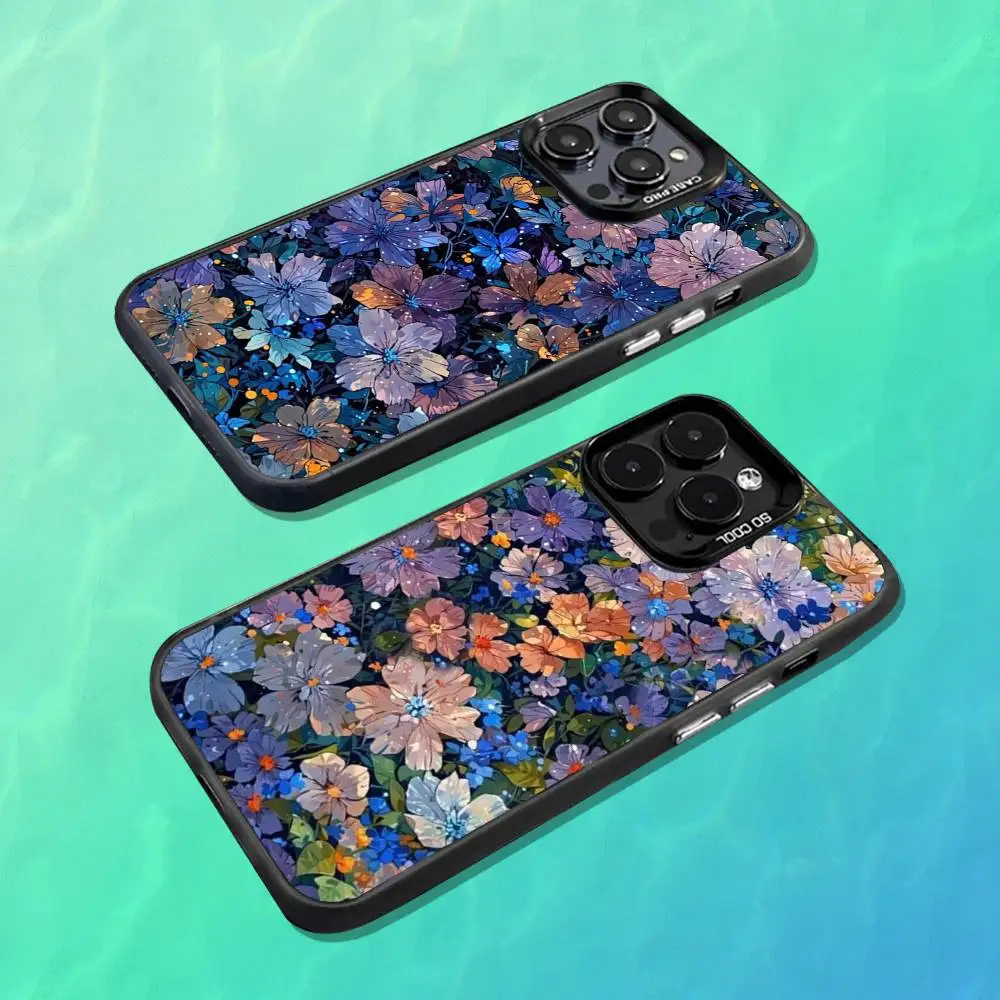 

Artistic Flower Painting Phone Case For iPhone 16,15,14,13,12,11,Mini,Pro,MAX Black Matte Shockproof Cover
