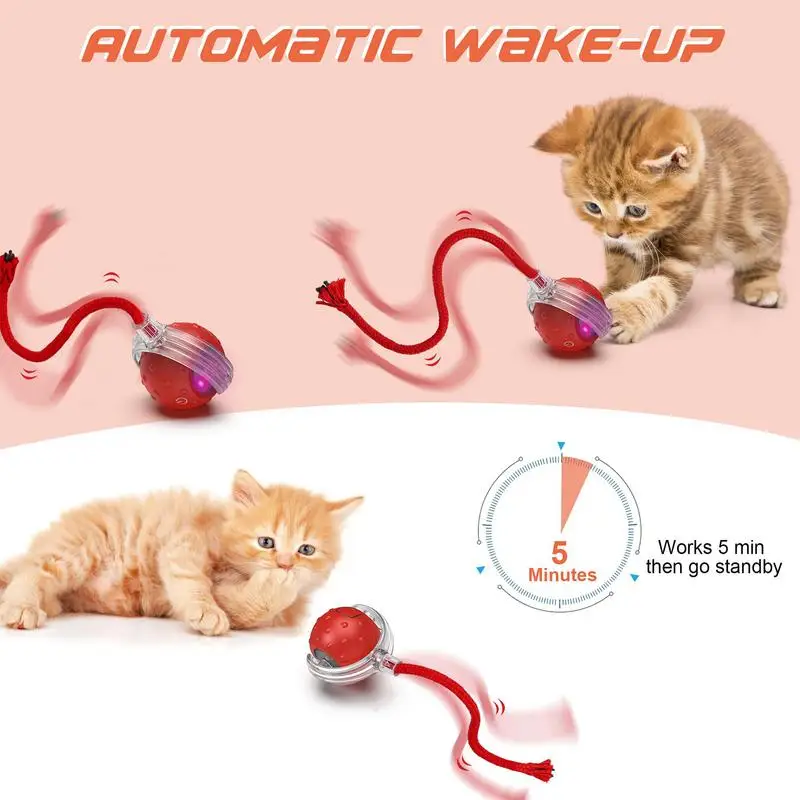 Cat Interactive Ball Toys 3 Mode Automatic Rolling Ball Faux Tail Rechargeable Smart Pet Electric Toy Cat Training Imitate Mouse