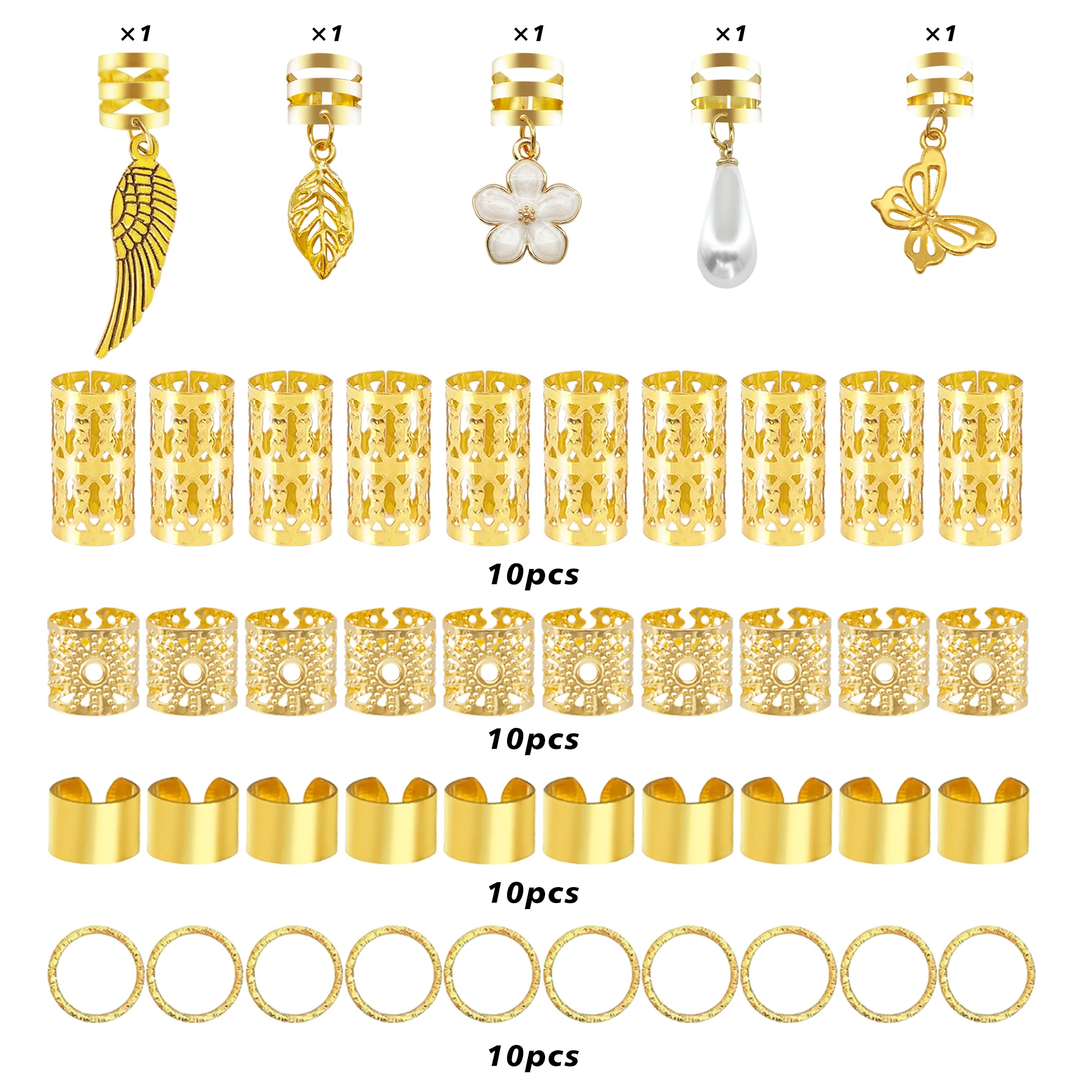 45pcs Flower Pearl Decor Hair Clips & Braid Rings Set