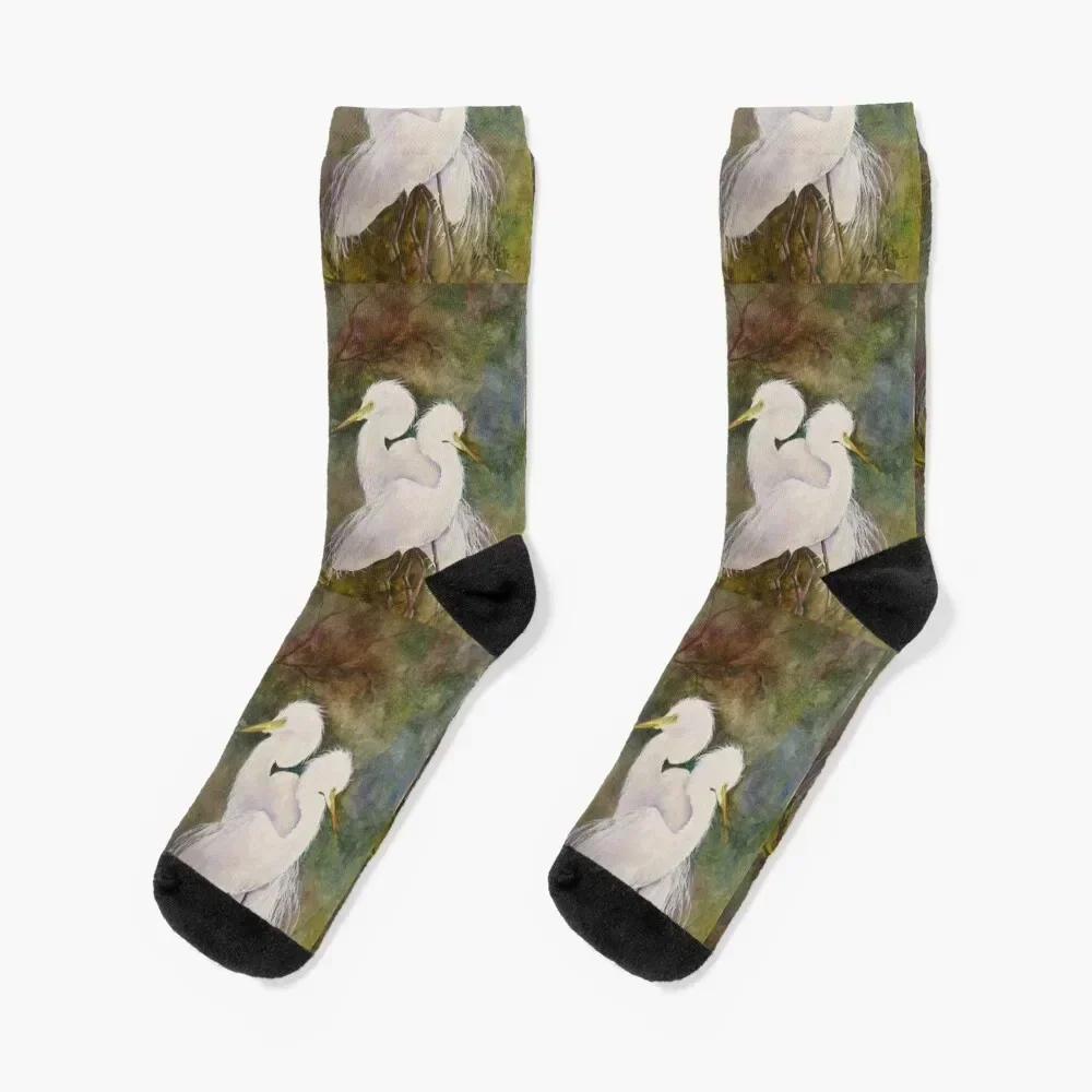 Snowy Egrets Socks designer brand bright garter Socks Female Men's