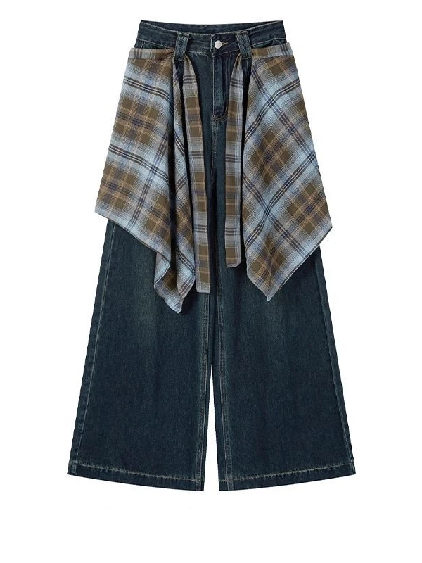 

plus Size Autumn Winter Wide Leg Jeans Men Women Detachable Scarf Knife Design Casual Comfortable Loose Fit Denim Pants