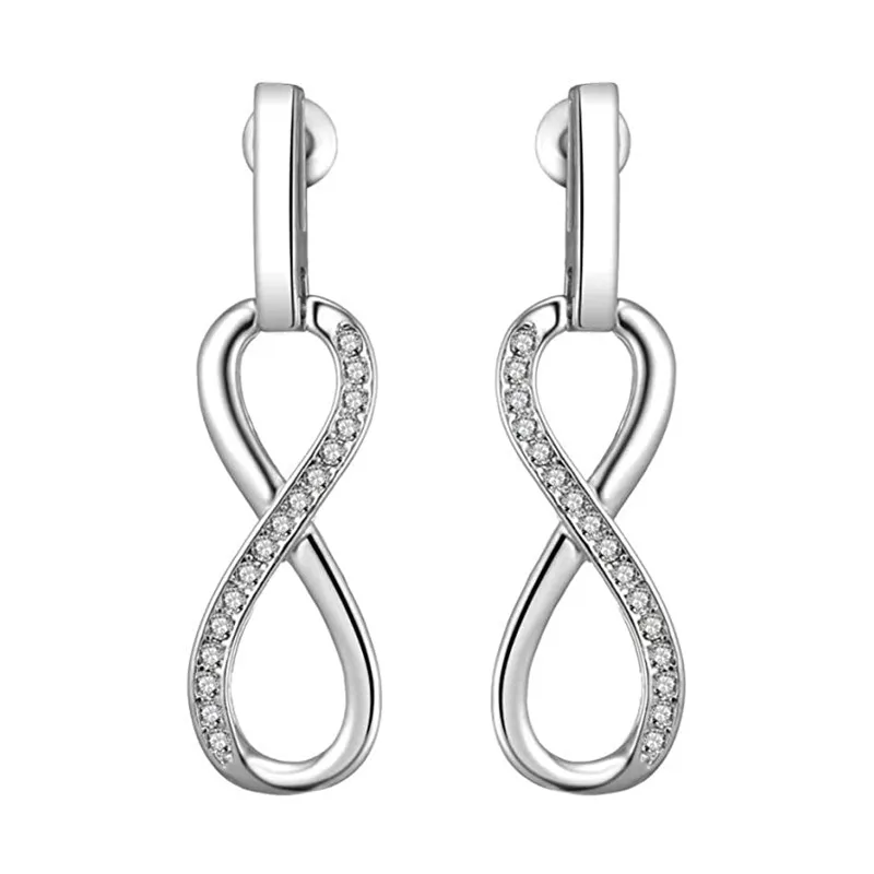 Huitan Elegant Infinity Figure Eight Shape Earrings for Women Paved Cubic Zirconia Fancy Girl Gift Fashion Versatile Ear Jewelry