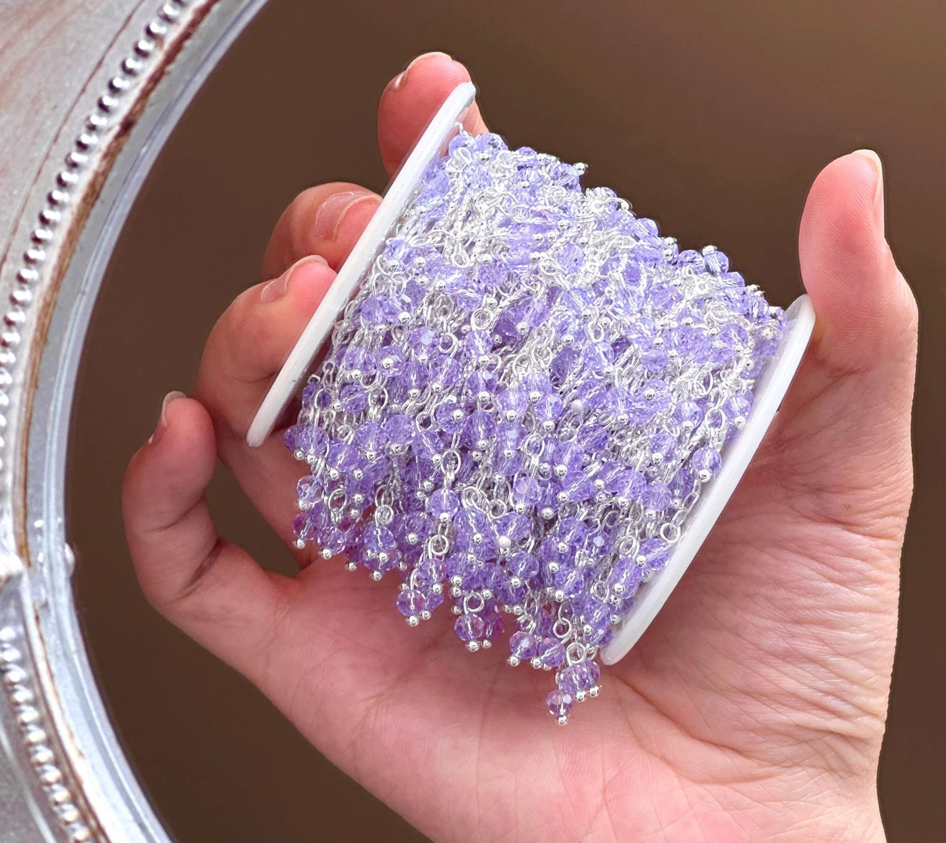 Purple  Flower Curved Stick Dangling Mauve Crystal Chain Pure Copper Color  For DIY Jewelry Making Diy Chain Bracelet