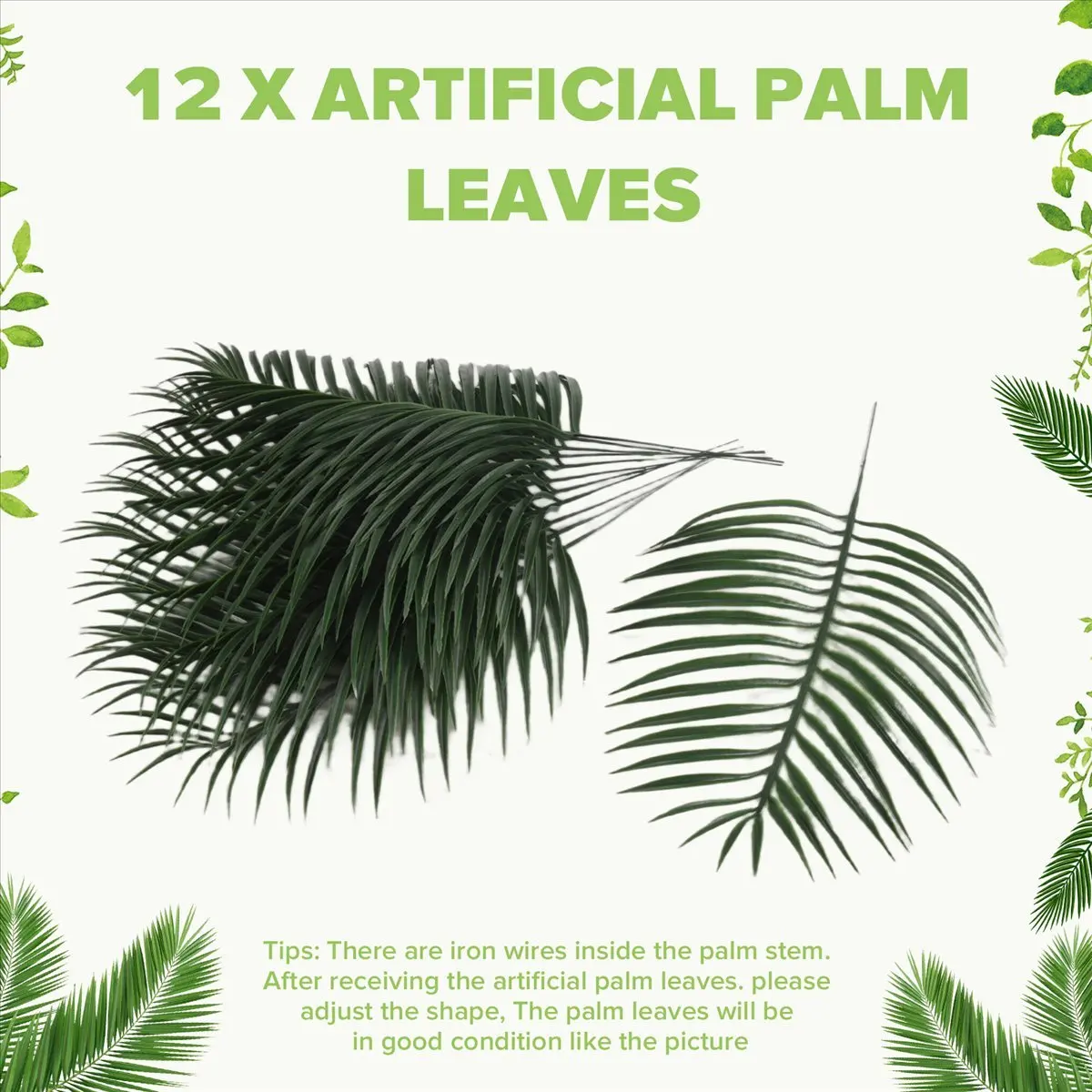 [N88R] 12Pcs Artificial Palm Leaves Plants Faux Palm Fronds Tropical Large Palm Leaves Greenery Plant for Leaves Hawaiian Party