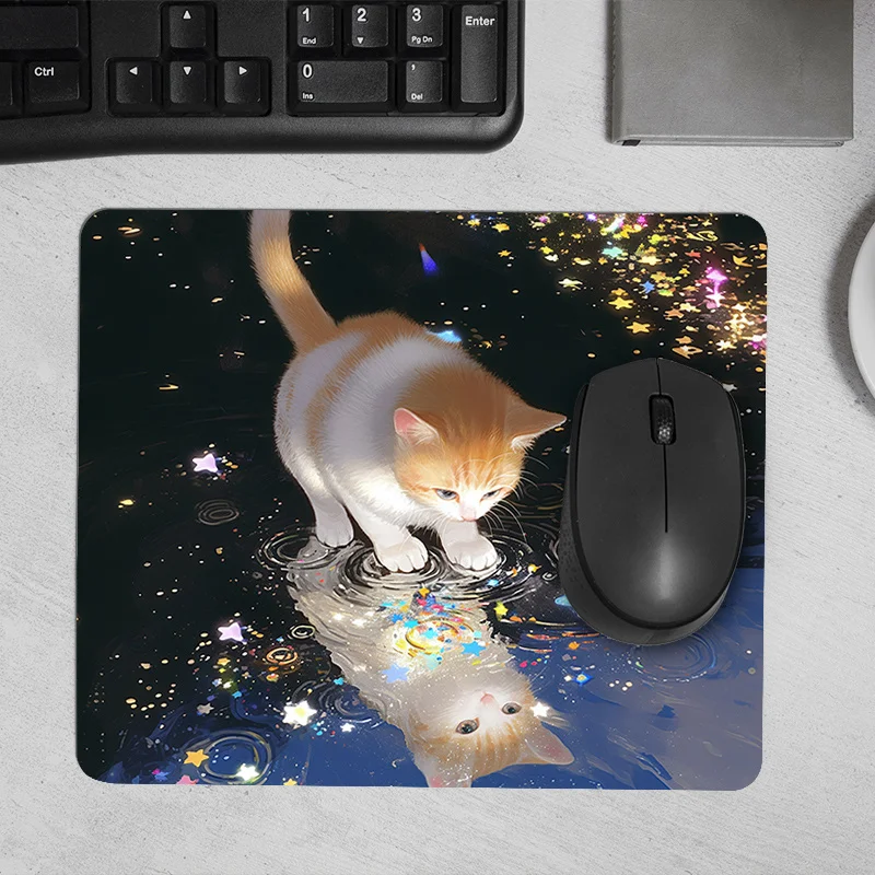 Das Starry Cat Reflection Square Mauspad, die rutschfeste Gummi-Tischunterlage und die strapazierfähige Computer-Tastaturunterlage sind für Gamer geeignet. – Detail 7