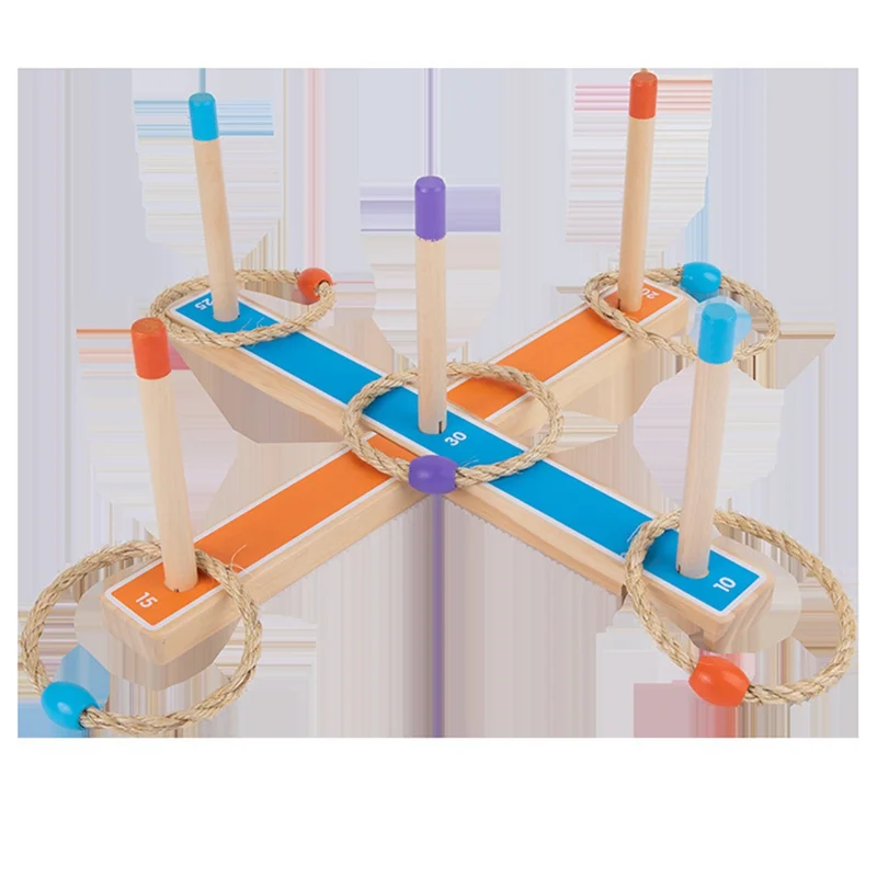 Ensemble de jouets de lancer d'anneaux en bois pour enfants, jeu de lancer d'anneaux en plein air, jeux de plein air pour enfants de 3 à 12 ans, bande de jeu