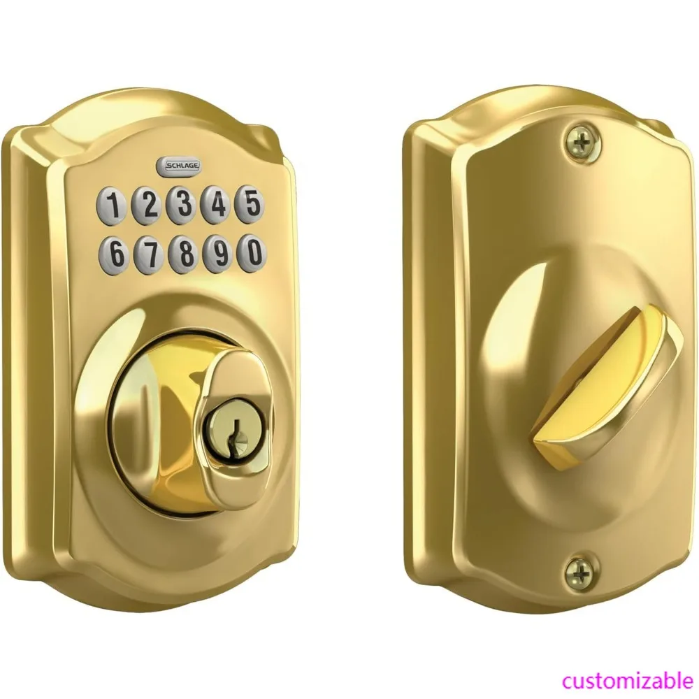 

Schlage BE365 CAM 505 Camelot Touchscreen Deadbolt, Electronic Keyless Entry Lock in Bright Brass Finish